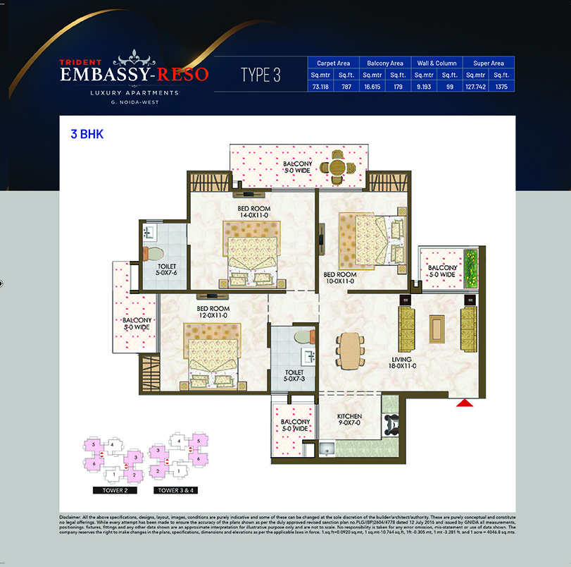 Trident Embassy Reso 1375-Sqft Floor Plan