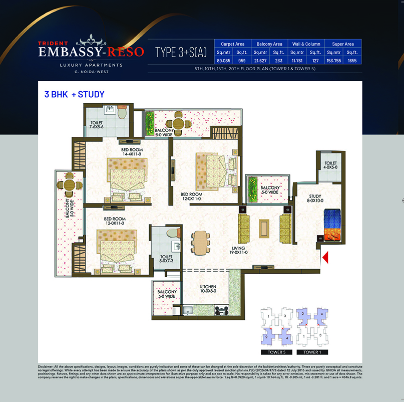 Trident Embassy Reso 1655-Sqft Floor Plan